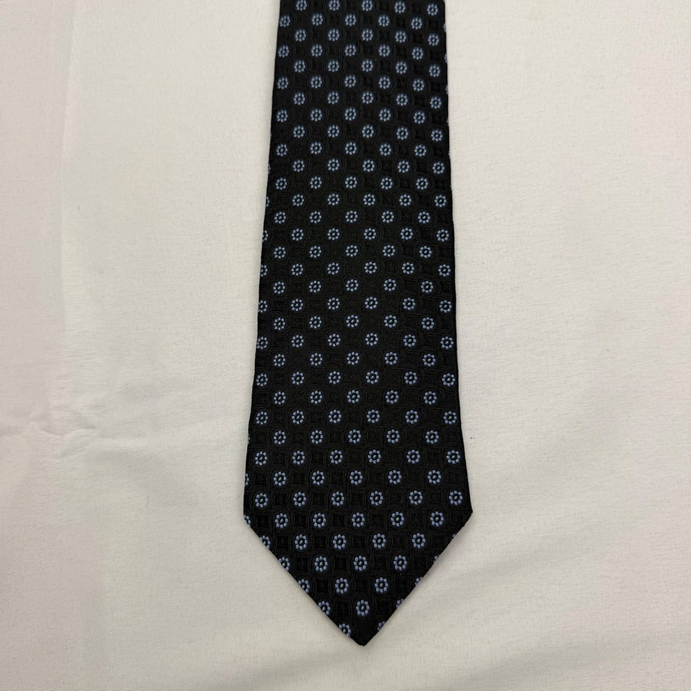 Brooks Brothers 346 Necktie 58 x 3.25 Black Blue Silk Floral Medallion Geometric